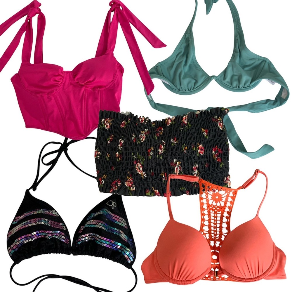 Lot of 5 Bikini Swim Tops Smocked Corset Bustier Swimwear XS/S‎ Festival Beach